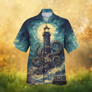 Nautical Lighthouse Octopus Tentacles Full Moon Stormy Sea Hawaiian Shirt