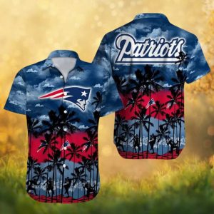 New England Patriots NFL Hawaiian Shirt Palm Tree Beach Sunset Design New England Patriots NFL Hawaiian Shirt Palm Tree Beach Sunset Design