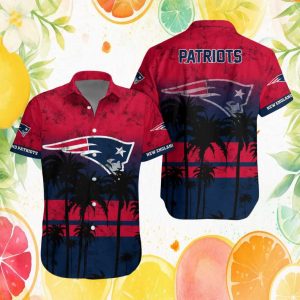 New England Patriots NFL Sunset Palm Tree Red & Navy Hawaiian Shirt New England Patriots NFL Sunset Palm Tree Red & Navy Hawaiian Shirt