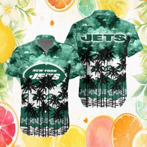 New York Jets Clouds and Hibiscus Tropical Summer Hawaiian Shirt New York Jets Clouds and Hibiscus Tropical Summer Hawaiian Shirt