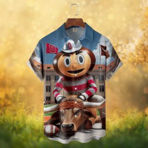 Ohio State Buckeyes Brutus Mascot Riding Longhorn Football Hawaiian Shirt