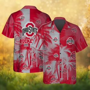 Ohio State Buckeyes NCAA Red & Gray Tropical Beach Hawaiian Shirt