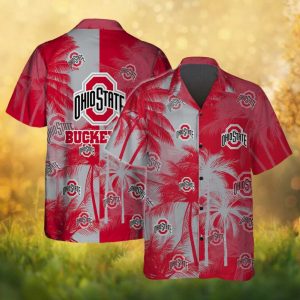 Ohio State Buckeyes Tropical Palm Tree Split Red & Grey Hawaiian Shirt