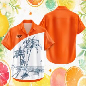 Oklahoma State Cowboys Orange Palm Beach Sketch Hawaiian Shirt