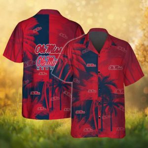 Ole Miss Rebels NCAA Tropical Palm Tree Red & Navy Split Hawaiian Shirt