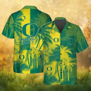 Oregon Ducks NCAA Summer Palm Tree Yellow & Green Hawaiian Shirt