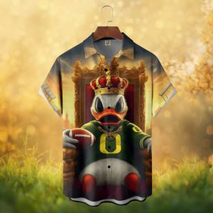 Oregon Ducks Puddles Mascot King on Throne Crowned Football Hawaiian Shirt