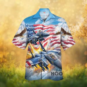 Patriotic Fighter Jet & Eagle Hawaiian Shirt USA Flag Military Aviation Hawaiian Shirt