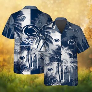 Penn State Nittany Lions NCAA Palm Tree White & Navy Hawaiian Shirt