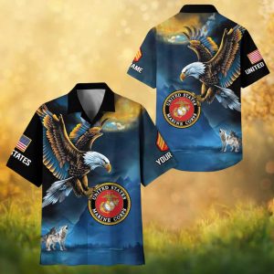 Personalizable US Marine Corps Eagle & Howling Wolves Hawaiian Shirt