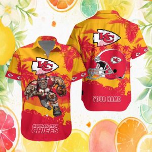 Personalized Kansas City Chiefs Hawaiian Shirt Sunset Palm Character Edition Personalized Kansas City Chiefs Hawaiian Shirt Sunset Palm Character Edition
