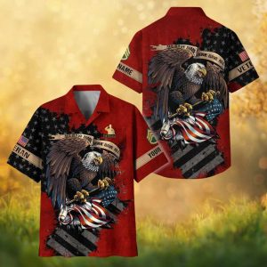 Personalized Military Veteran Eagle Flag Design Hawaiian Shirt Red