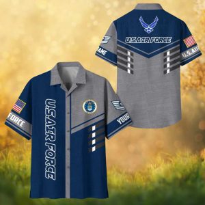 Personalized U.S. Air Force Blue and Gray Constitution Text Hawaiian Shirt
