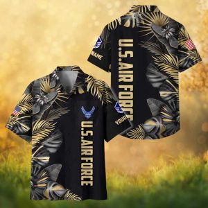 Personalized U.S. Air Force USAF Gold Palm Leaf Hawaiian Shirt