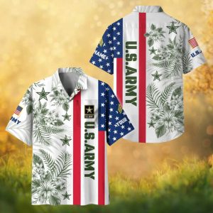 Personalized U.S. Army Floral American Flag Military Hawaiian Shirt
