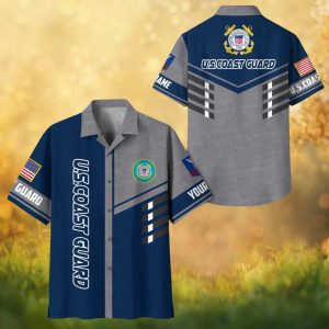 Personalized U.S. Coast Guard Blue and Gray Constitution Text Hawaiian Shirt