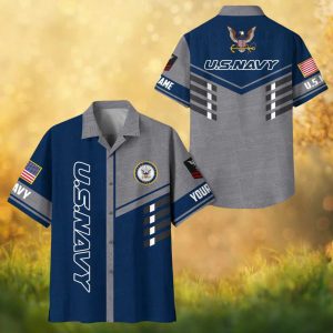 Personalized U.S. Navy Blue and Gray Constitution Text Hawaiian Shirt