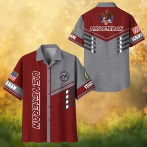 Personalized U.S. Veteran Patriotic Eagle Gray and Maroon Hawaiian Shirt