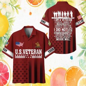 Personalized U.S. Veteran Proudly Served I Am A Veteran Red Hawaiian Shirt