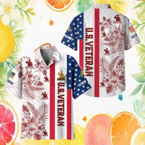 Personalized U.S. Veteran Saluting Soldier Floral Hawaiian Shirt