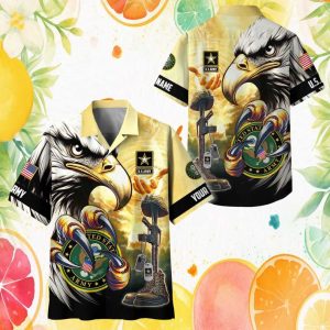 Personalized US Army Fallen Soldier Battle Cross Eagle Hawaiian Shirt