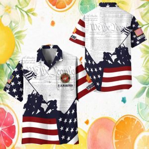 Personalized US Marine Corps USMC Constitution Hawaiian Shirt Military Pride Summer Wear