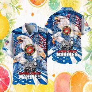 Personalized USMC Marines Semper Fi Eagle Custom Rank Hawaiian Shirt