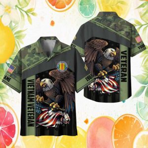 Personalized Vietnam Veteran Eagle American Flag Green Camo Hawaiian Shirt