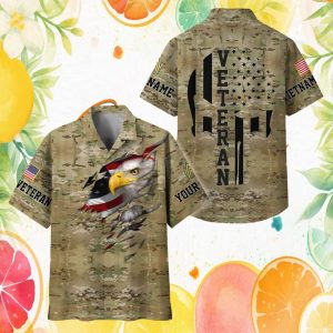 Personalized Vietnam Veteran Eagle Spartan Mask Tan Camo Hawaiian Shirt