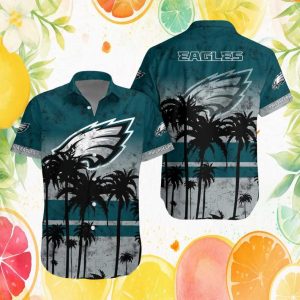 Philadelphia Eagles Midnight Green Palm Tree Tropical Hawaiian Shirt Philadelphia Eagles Midnight Green Palm Tree Tropical Hawaiian Shirt
