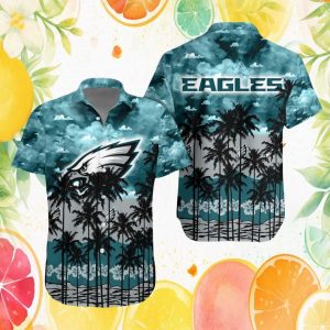Philadelphia Eagles Summer Cloud & Hibiscus Tropical Hawaiian Shirt Philadelphia Eagles Summer Cloud & Hibiscus Tropical Hawaiian Shirt