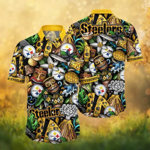Pittsburgh Steelers NFL Hawaiian Shirt Colorful Doodle Art & Tiki Mashup Pittsburgh Steelers NFL Hawaiian Shirt Colorful Doodle Art & Tiki Mashup
