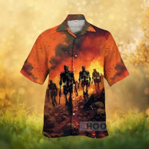Post Apocalyptic Terminator Endoskeleton Battlefield Hawaiian Shirt