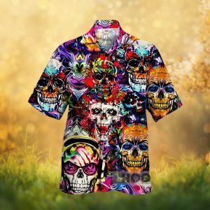 Psychedelic Multi Color Abstract Skulls DJ Streetwear Button Up Hawaiian Shirt