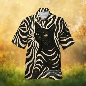 Psychedelic Optical Illusion Black Cat Short Sleeve Hawaiian Shirt