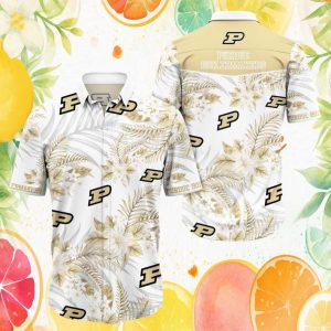 Purdue Boilermakers NCAA Gold Tropical Hibiscus Hawaiian Shirt
