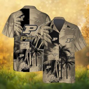 Purdue Boilermakers NCAA Tropical Palm Tree Tan & Black Hawaiian Shirt