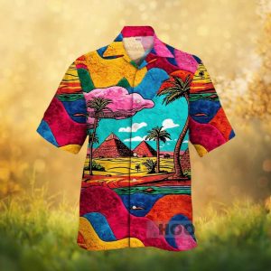 Retro Abstract Egyptian Pyramids Psychedelic Landscape Hawaiian Shirt