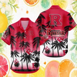 Rutgers Scarlet Knights NCAA Sunset Palm Tree Red Hawaiian Shirt