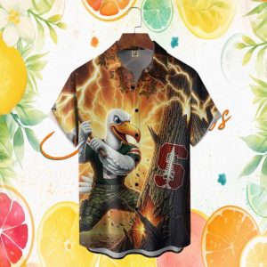 Stanford Cardinal Tree Mascot Lightning Woodcutter Action Tropical Hawaiian Shirt