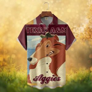 Texas A&M Aggies Retro Cartoon Reveille Mascot Vintage Style Hawaiian Shirt