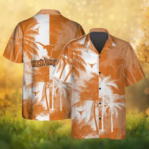 Texas Longhorns Hook 'Em Horns Palm Leaf NCAA Hawaiian Shirt