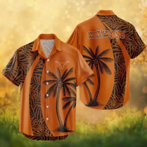Texas Longhorns NCAA Hook 'Em Horns Burnt Orange Tropical Hawaiian Shirt