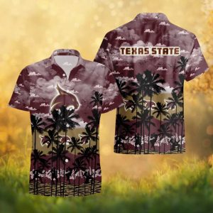 Texas State Bobcats NCAA Maroon & Gold Tropical Beach Scene Hawaiian Shirt
