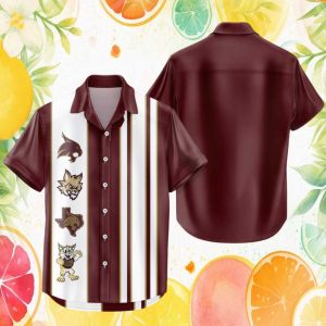 Texas State Bobcats NCAA Maroon Vertical Stripe Hawaiian Shirt