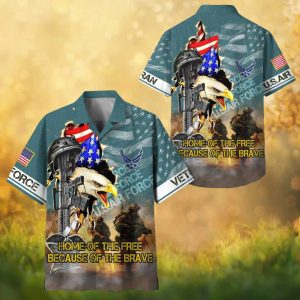 U.S. Air Force Veteran Aloha Hawaiian Shirt Teal Eagle Patriotic Design.jfif