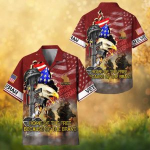 U.S. Army Veteran Hawaiian Shirt Red Eagle Home of the Free Design.jfif