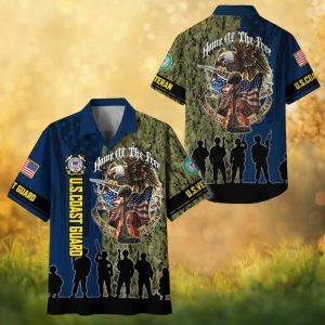U.S. Coast Guard Veteran Home Of The Free Patriotic Eagle Camo Hawaiian Shirt.jfif