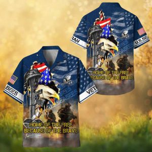 U.S. Navy Seabees Veteran Hawaiian Shirt Blue Eagle Fighting Bee Design.jfif
