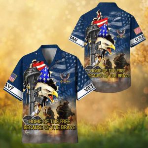 U.S. Navy Veteran Hawaiian Shirt Eagle Home of the Free Because of the Brave.jfif
